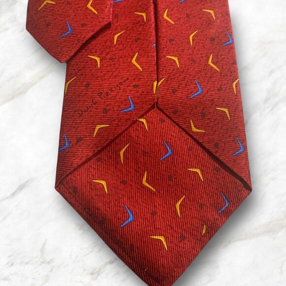BVLGARI Sevenfold Silk XL Necktie ITALY Luxury Designer BOOMERANG Red PERFECT - Picture 6 of 8